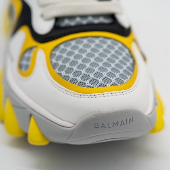 size 43 10 US Balmain B-East White Black Yellow Sneakers Leather Mesh - Picture 7 of 14